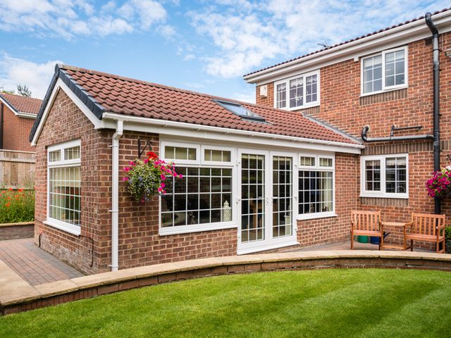 Freshly tiled roof on a house extension